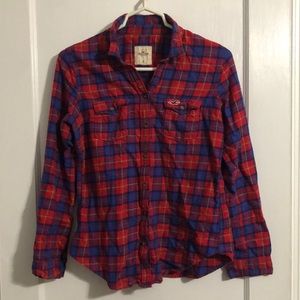 Hollister Red Plaid Flannel Button Down size Medium